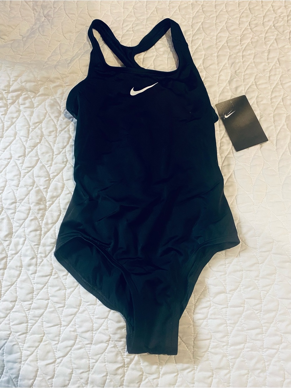 Nike Black Girls' One-Piece Swimsuit with White Swoosh Logo